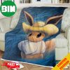 Pokemon Center × Van Gogh Museum Eevee Inspired by Self-Portrait with Straw Hat Poster Fleece Blanket