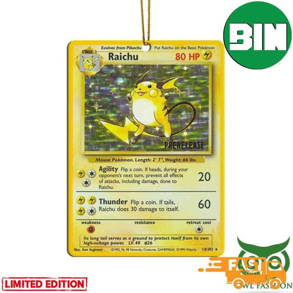 Pokemon Prerelease Raichu Rare Card Custom Christmas Ornament