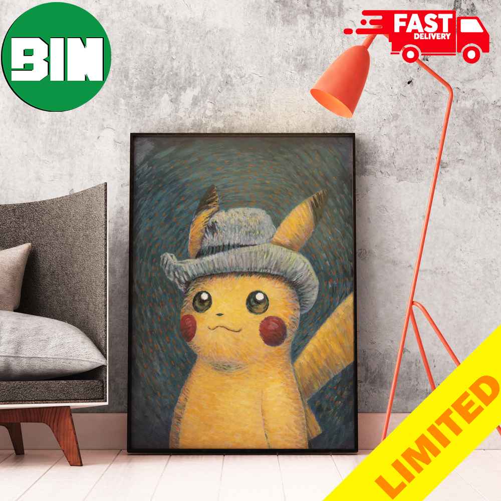 Pokemon x Van Gogh Museum Pikachu Portrait Inspired By Van Gogh Self  Portrait Poster Canvas - Binteez