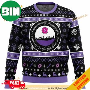 Ring Language The Lord Of The Rings Black and Purple Pattern Xmas Ugly Sweater