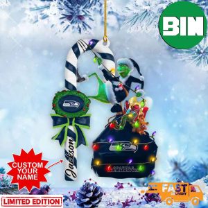 Seattle Seahawks NFL Custom Name Grinch Candy Cane 2 Sides Ornament