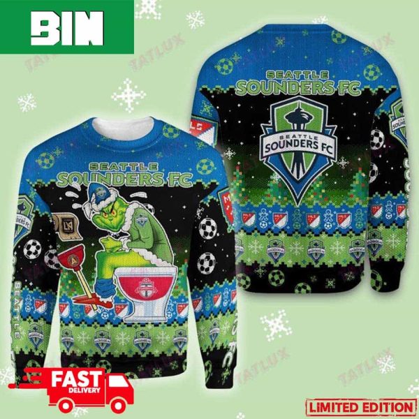 Seattle Sounders Grinch Toilet 3D Xmas Gift 2023 For Fans Ugly Christmas Sweater