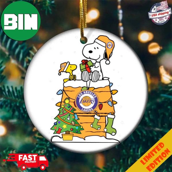 Snoopy And Woodstock Christmas Gift For Fans Los Angeles Lakers NBA Xmas Tree Decorations Ornament