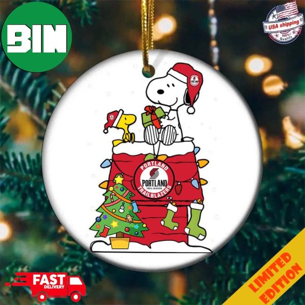 Snoopy And Woodstock Christmas Gift For Fans Portland Trail Blazers NBA Xmas Tree Decorations Ornament