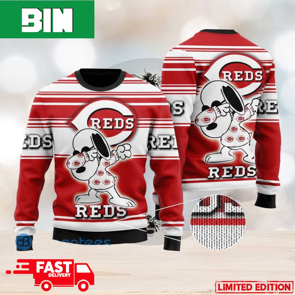 Snoopy Love Cincinnati Reds Ugly Christmas Sweater Xmas Holiday 2023 Gift