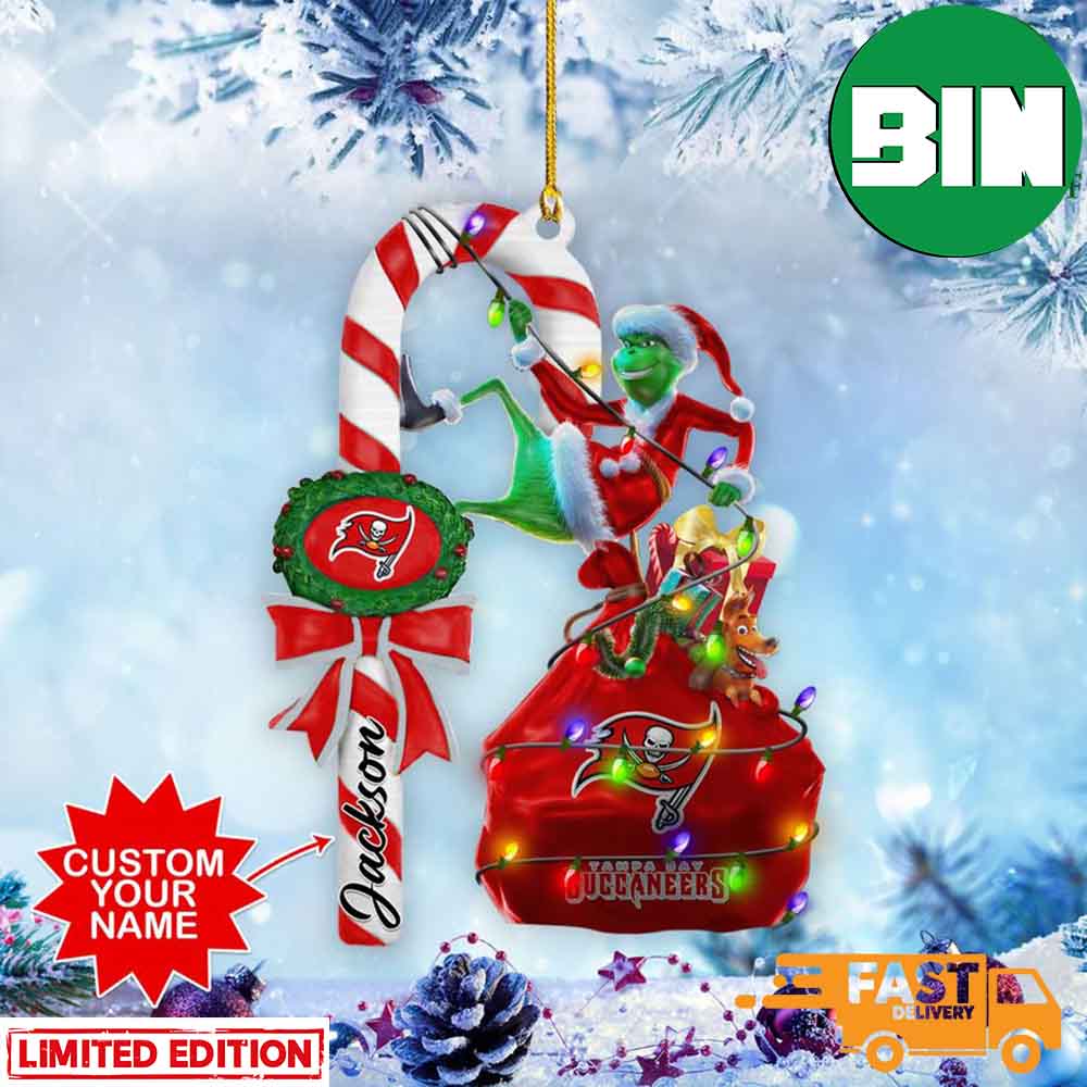 Tampa Bay Buccaneers NFL Custom Name Grinch Candy Cane 2 Sides Ornament -  Binteez
