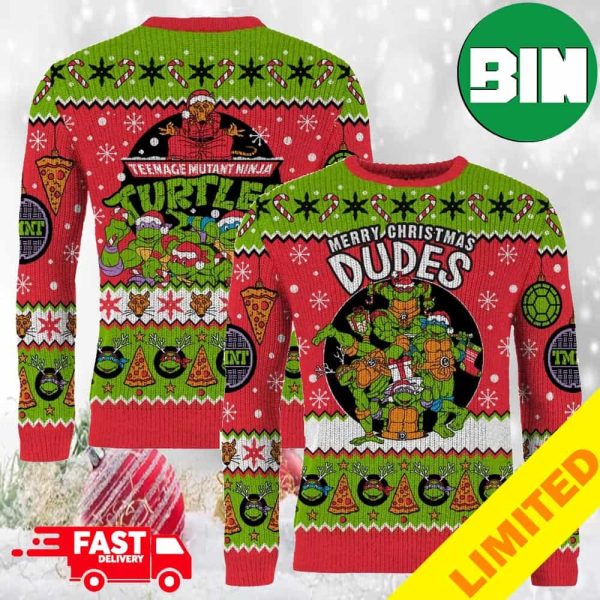 Teenage Mutant Ninja Turtles Heroes In A Half-Sled Merry Christmas Dudes 2023 Ugly Sweater