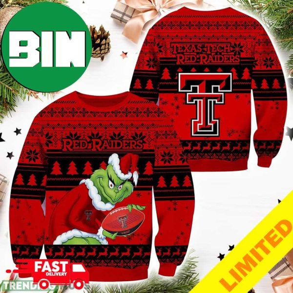 Texas Tech Red Raiders NCAA Grinch Hug Logo Christmas Gift For Fans 2023 Ugly Sweater