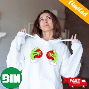 The Grinch Hand Holding Boobs Funny Christmas 2023 Holiday Gift T-Shirt