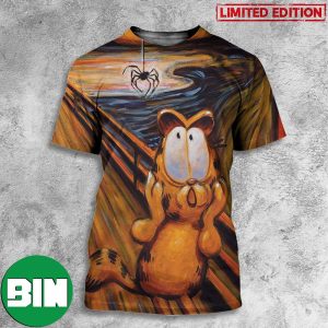 The Scream Art Style For Garfield With Spider Halloween 2023 3D T-Shirt