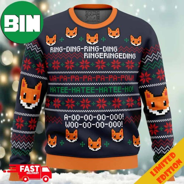 What does the Fox say Funny Anime Ape Holiday 2023 Ugly Christmas Sweater