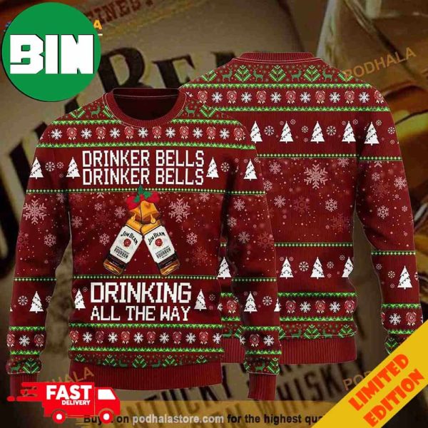 3D Jim Beam Drinker Bells Drinker Bells Drinking All The Way Ugly Sweater