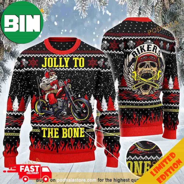 3D Jolly To The Bone Biker Christmas Gift All Over Print Funny Ugly Sweater For Men And Women