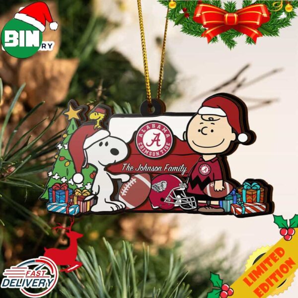 Alabama Crimson Tide Snoopy Christmas NCAA Ornament Custom Your Family Name