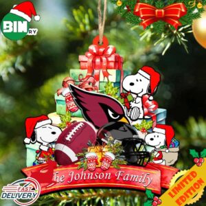 Arizona Cardinals Snoopy And NFL Sport Ornament Personalized Your Family Name