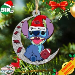 Arkansas Razorbacks Stitch Christmas Ornament NCAA And Stitch With Moon Ornament