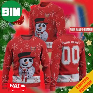 Arsenal FC Snowing Personalized And Number For Fans Holiday 2023 Ugly Sweater