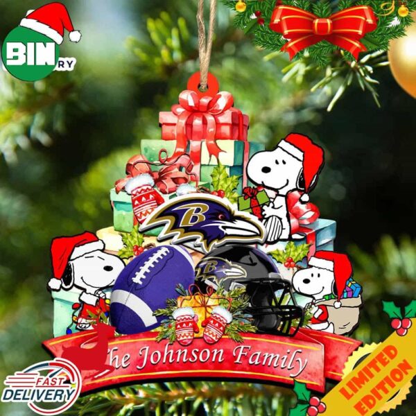 Baltimore Ravens Snoopy And NFL Sport Ornament Personalized Your Family Name