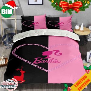 Barbie Heart Black And Pink Background Home Decor Bedding Set Duvet Cover Pillow Case