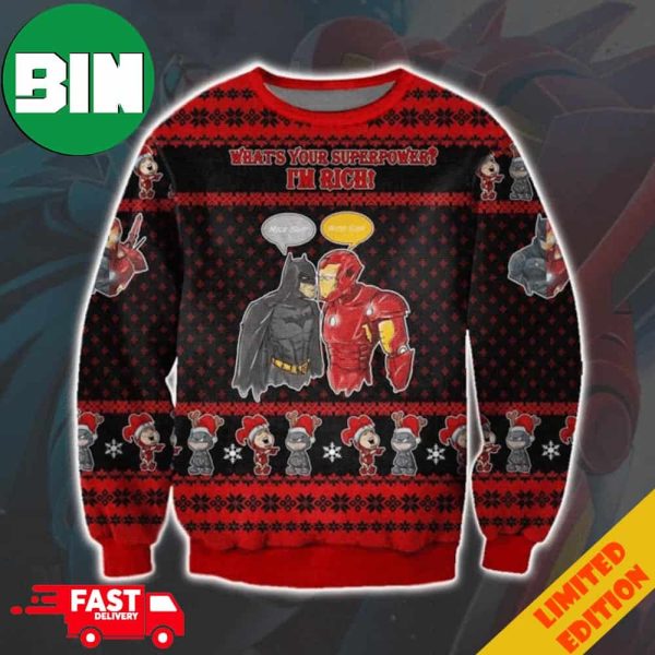 Batman Iron Man What’s Your Superpower I’m Rich Funny Ugly Sweater