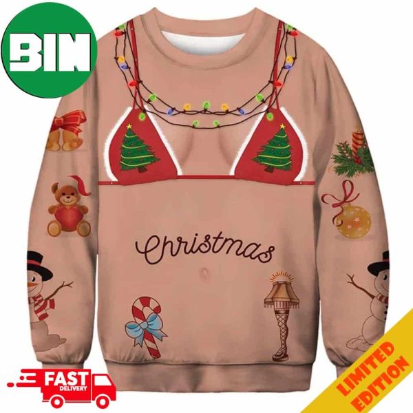 Bikini Christmas Tree Funny Xmas 2023 Holiday Gift Ugly Sweater