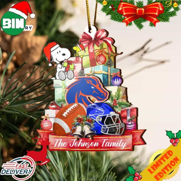 Boise State Broncos And Snoopy Christmas NCAA Ornament Custom Your Family Name