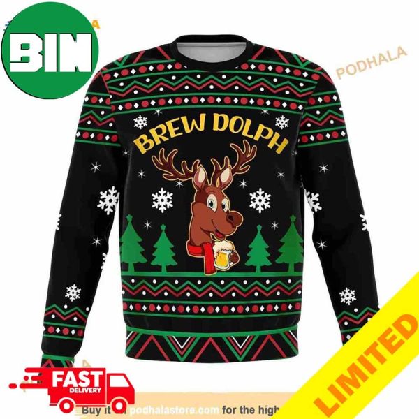 Brew Dolph Beer Xmas Funny 2023 Holiday Custom And Personalized Idea Christmas Ugly Sweater