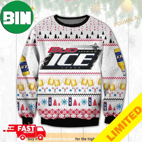 Bud Ice Lager Beer Xmas Funny 2023 Holiday Custom And Personalized Idea Christmas Ugly Sweater