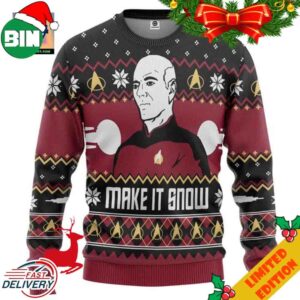 Captain Jean-Luc Picard Make It Snow Christmas Ugly Sweater For Men And Women