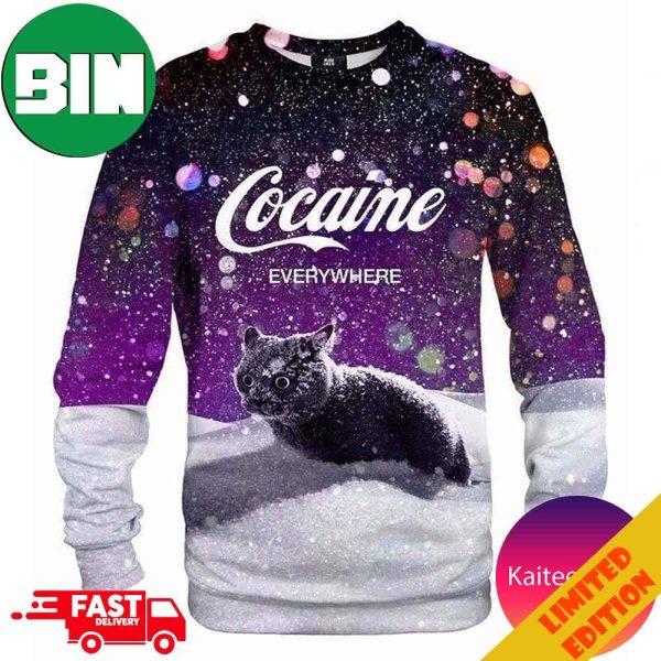 Cat Cocaine Snow Sweatshirt Knitted Christmas Ugly Sweater For Men And Women