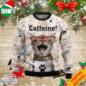 Cat I Need Caffeine Funny Ugly Sweater