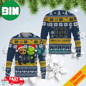 Christmas 2023 Notre Dame Fighting Irish Baby Groot And Grinch Best Friends Ugly Christmas Sweater For Men And Women