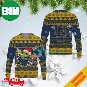 Christmas 2023 Notre Dame Fighting Irish Baby Yoda Christmas Light Ugly Christmas Sweater For Men And Women