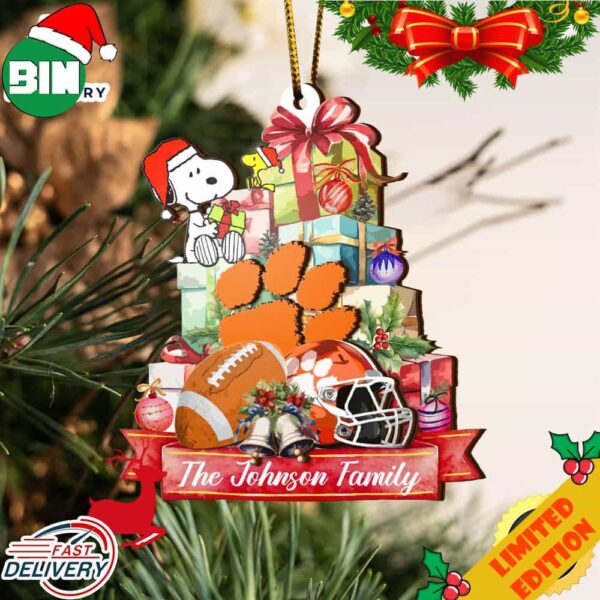 Clemson Tigers And Snoopy Christmas NCAA Ornament Custom Your Family Name