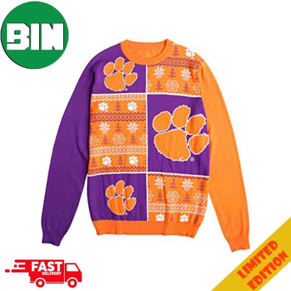 Clemson Tigers NCAA Mens Busy Block Snowfall Ugly Sweater
