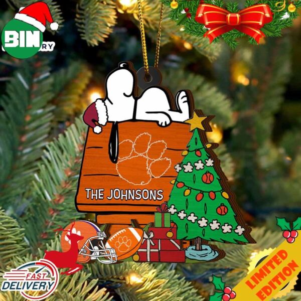 Clemson Tigers Snoopy Christmas NCAA Ornament Custom Name