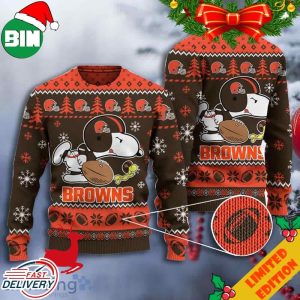 Cleveland Browns Snoopy All Over Print 3D Ugly Christmas Sweater For Men And Women