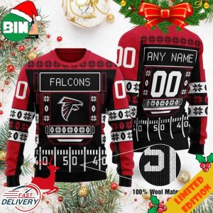 Custom Name Number NFL Atlanta Falcons Playing Field Ugly Christmas Sweater For Men And Women