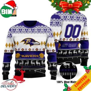 Custom Name Number NFL Baltimore Ravens Playing Field Ugly Christmas Sweater For Men And Women