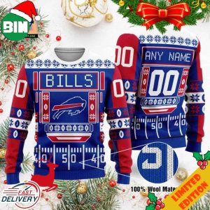Custom Name Number NFL Buffalo Bills Playing Field Ugly Christmas Sweater For Men And Women