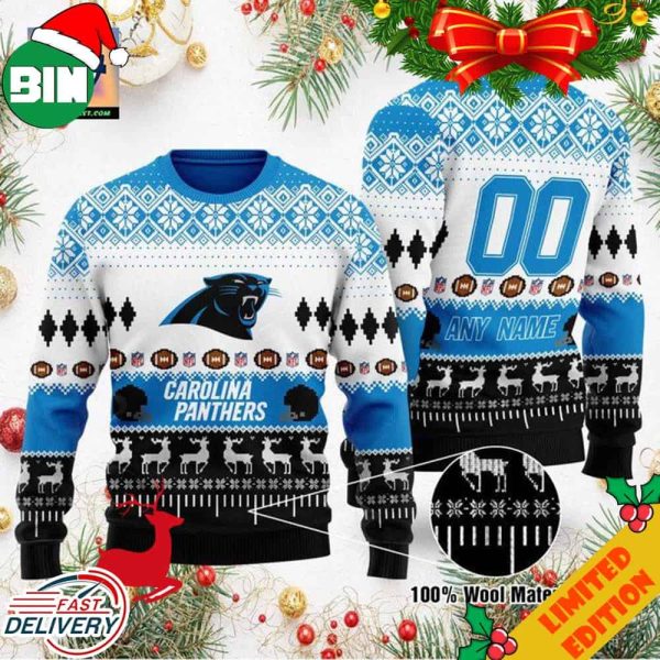 Custom Name Number NFL Carolina Panthers Playing Field Ugly Christmas Sweater For Men And Women