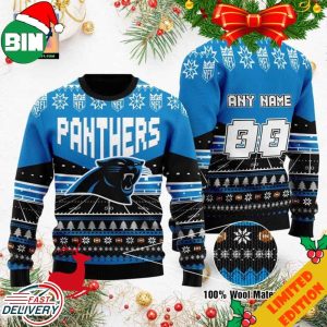 Custom Name Number NFL Carolina Panthers Rugby Stadium Ugly Christmas Sweater For Men And Women