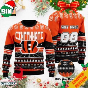 Custom Name Number NFL Cincinnati Bengals Rugby Stadium Ugly Christmas Sweater For Men And Women