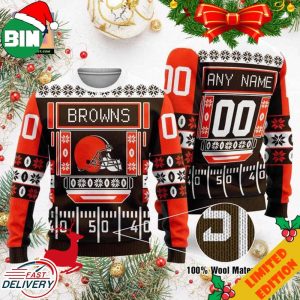 Custom Name Number NFL Cleveland Browns Playing Field Ugly Christmas Sweater For Men And Women