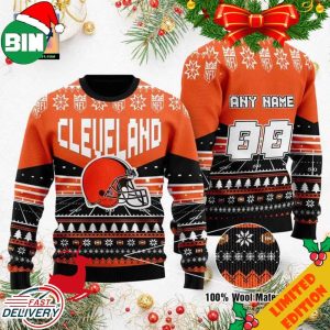 Custom Name Number NFL Cleveland Browns Rugby Stadium Ugly Christmas Sweater For Men And Women