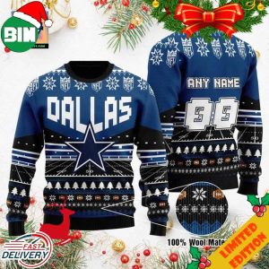 Custom Name Number NFL Dallas Cowboys Rugby Stadium Ugly Christmas Sweater For Men And Women