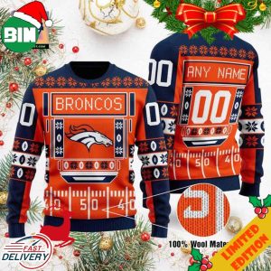 Custom Name Number NFL Denver Broncos Playing Field Ugly Christmas Sweater For Men And Women
