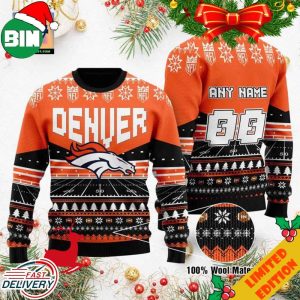 Custom Name Number NFL Denver Broncos Rugby Stadium Ugly Christmas Sweater For Men And Women