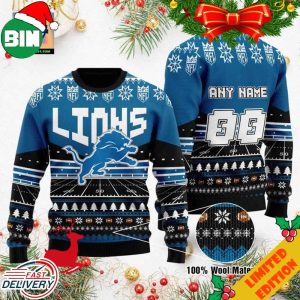 Custom Name Number NFL Detroit Lions Rugby Stadium Ugly Christmas Sweater For Men And Women