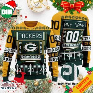 Custom Name Number NFL Green Bay Packers Playing Field Ugly Christmas Sweater For Men And Women